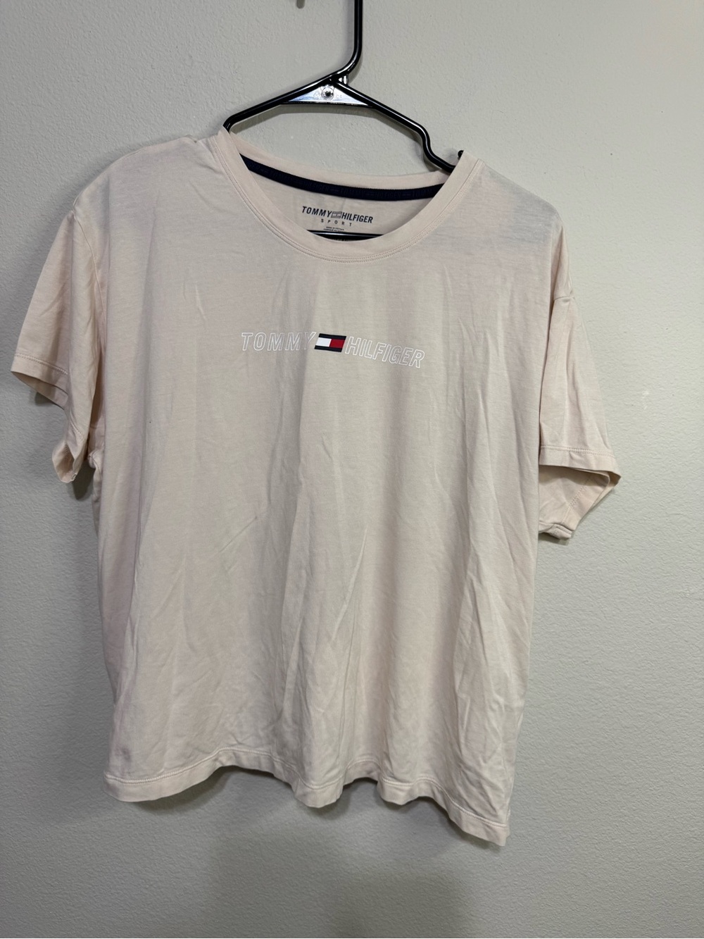 Tommy Hilfiger Cream Logo Tee with Flag Detail